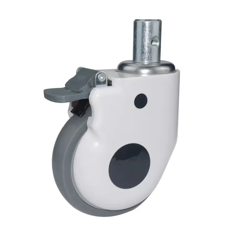 4inch 5inch Stem Brake caster Swivel Medical Plastic Hospital Grey tpr caster Round Bed Caster