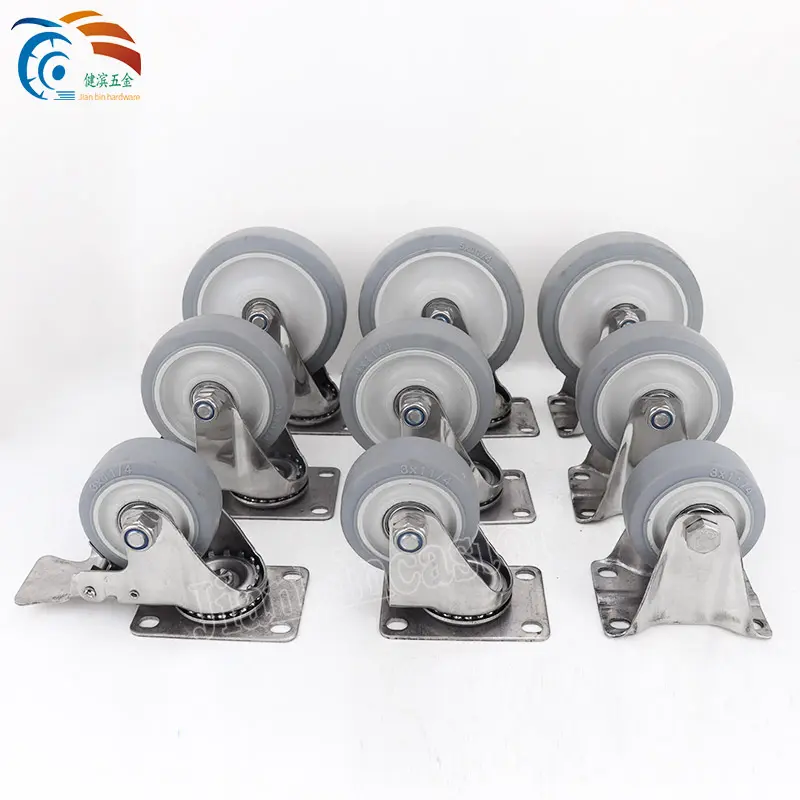 Grey TPR Round Swivel Heavy Duty Medical Plastic Hospital Bed Caster Stainless Steel Wheel Casters