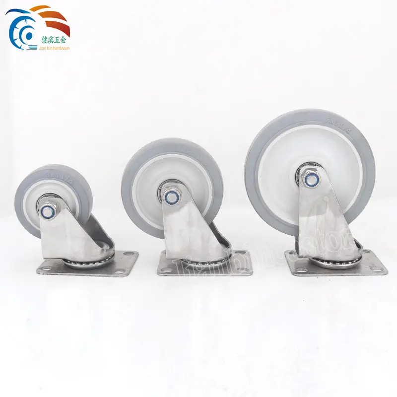 Grey TPR Round Swivel Heavy Duty Medical Plastic Hospital Bed Caster Stainless Steel Wheel Casters