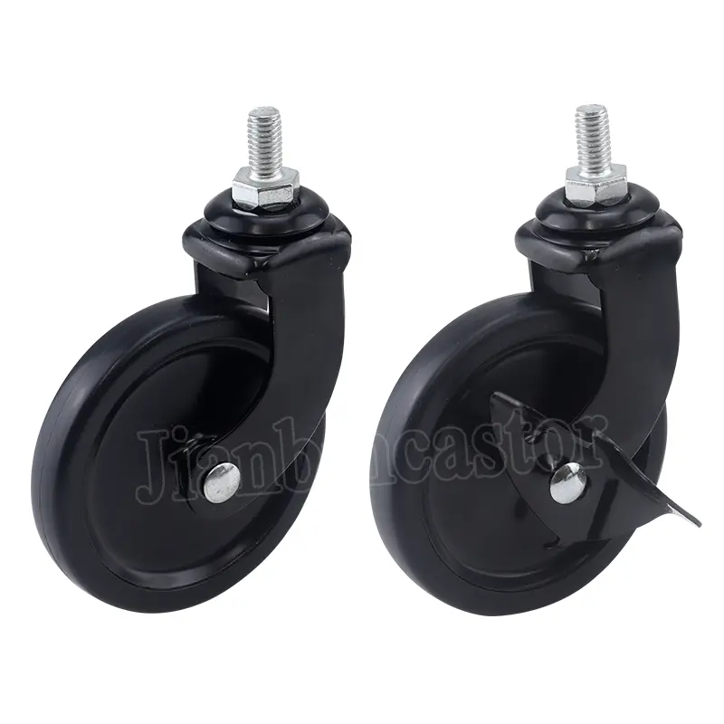 Manufacturer Supplies 3-Inch Light Black Hotel dining cart casters with Universal Belt Side Brake PP Furniture Casters