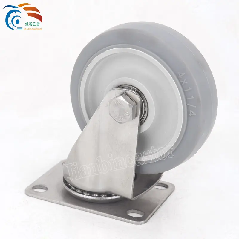 Grey TPR Round Swivel Heavy Duty Medical Plastic Hospital Bed Caster Stainless Steel Wheel Casters