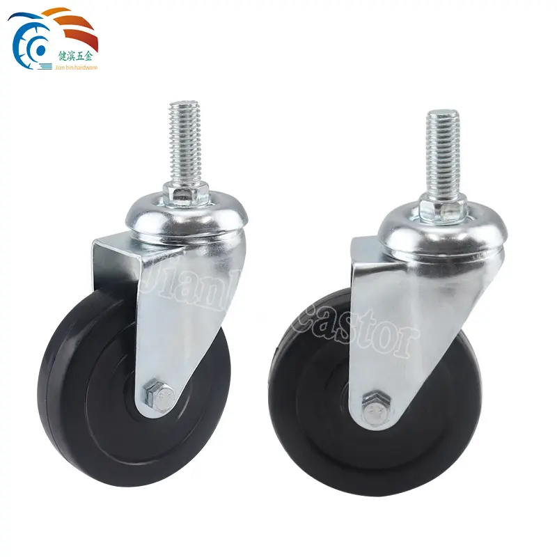 3in 75mm Swivel Steel Hub Black Rubber Wheel Industrial Castor