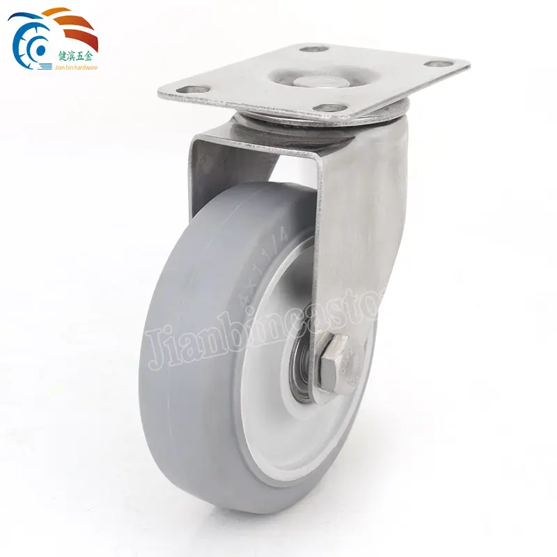 Grey TPR Round Swivel Heavy Duty Medical Plastic Hospital Bed Caster Stainless Steel Wheel Casters