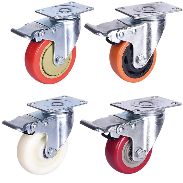 Universal Medium Duty 2.5 3 4 5 6 Inch Heavy Duty Red PVC Fixed Swivel Wheel Castors Industrial Brake caster