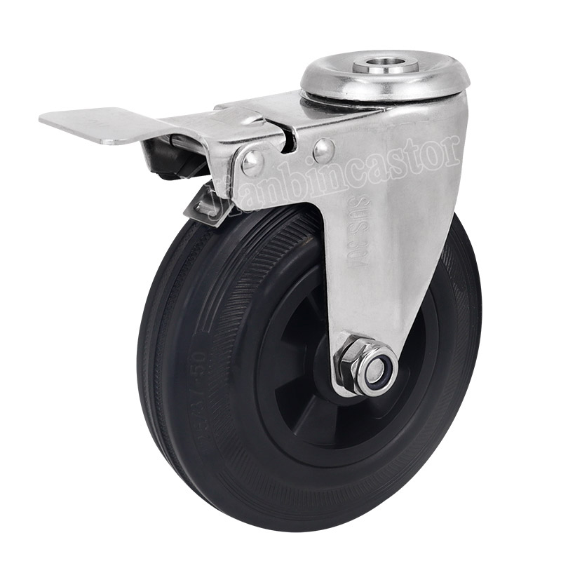 Stainless Steel 304 Brake Housing High Elastic Rubber Heavy Duty Wheel Caster