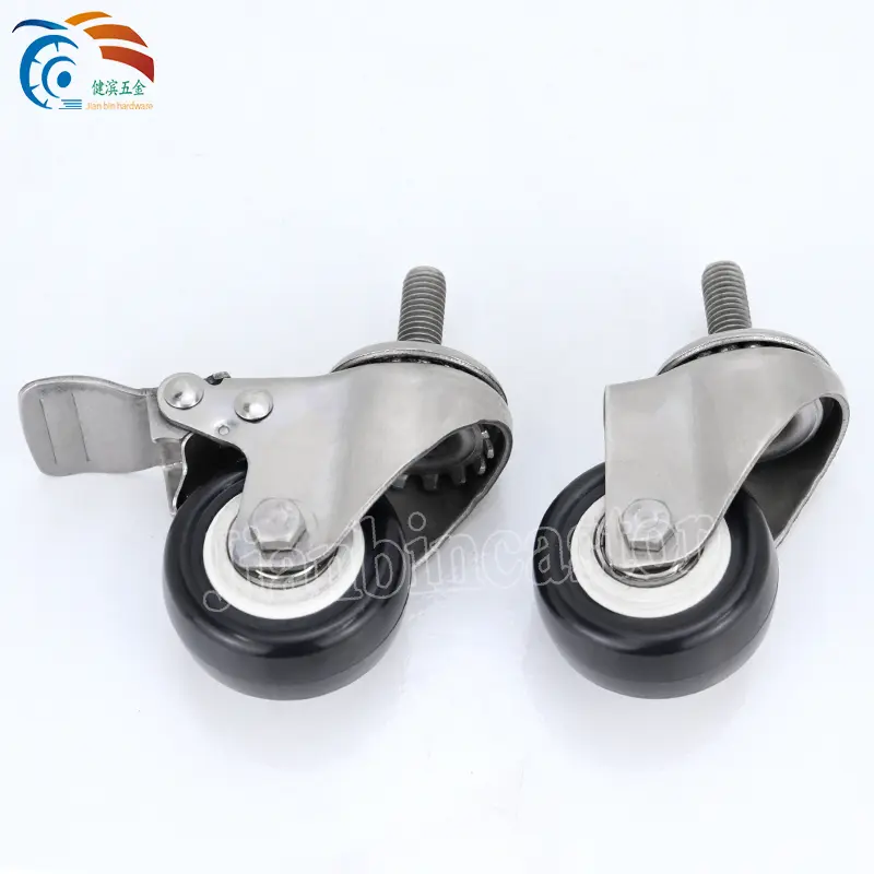 3/4/5 inch red PU PVC Stainless Steel Fixed Swivel Brake Caster Wheel