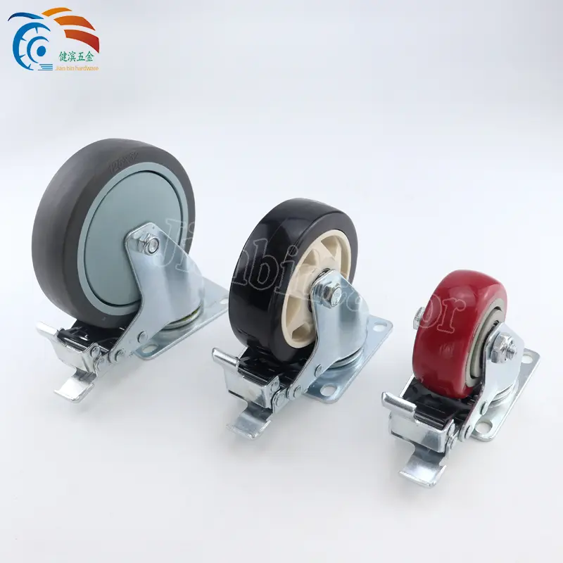 3/4/5 Inch Swivel Casters Wheels With Brake PU/PVC/TPR Dual Locking Casters