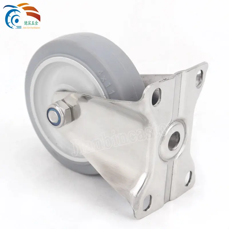 Grey TPR Round Swivel Heavy Duty Medical Plastic Hospital Bed Caster Stainless Steel Wheel Casters