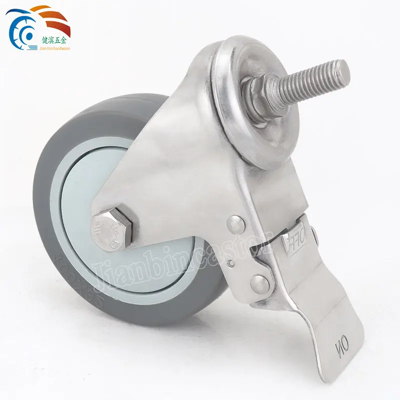 Stainless Steel Bracket PU TPR Wheel Thread 75-125mm Casters