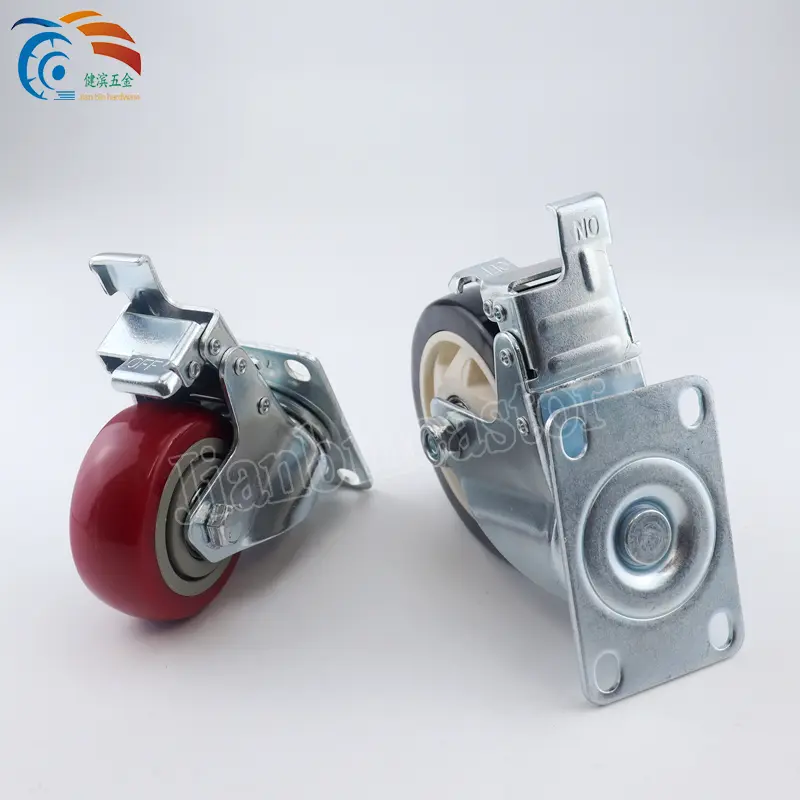 3/4/5 Inch Swivel Casters Wheels With Brake PU/PVC/TPR Dual Locking Casters