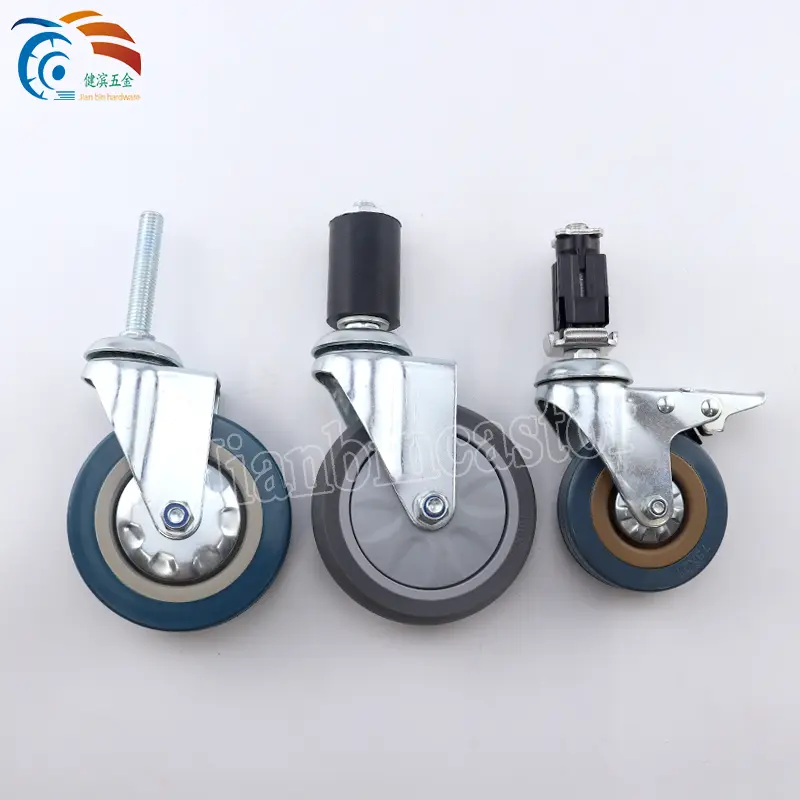 European style telescopic rod rubber/PVC/PU/TRP 75 100 125mm caster with brake wheel