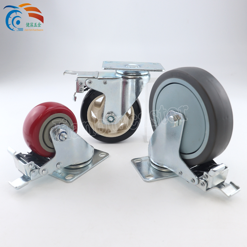 3/4/5 Inch Swivel Casters Wheels With Brake PU/PVC/TPR Dual Locking Casters